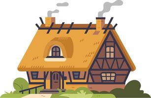 Charming Thatched Roof Cottage for Fairy Tale Illustrations vector