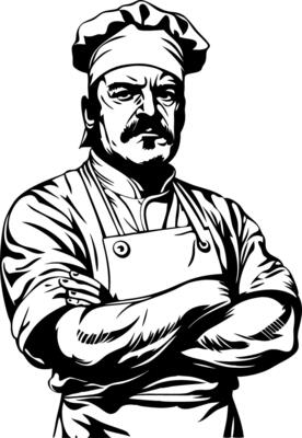 Illustration of Serious Chef in Traditional Uniform for Culinary Art Projects