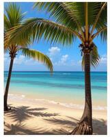 Tranquil Beach Scene with Palm Trees and Azure Ocean View photo