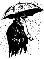 Man with Umbrella in Rain Art for Posters and Illustrations vector