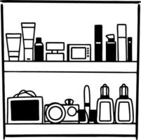 Minimalist Shelf Sketch with Cosmetic and Electronic Items Art vector