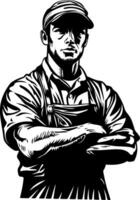 Strong Confident Worker in Cap and Apron Illustration vector