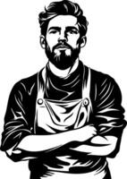 Confident Bearded Man in Apron Art for Custom Design and Branding vector