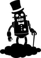 Victorian Style Robot with Top Hat and Cane Silhouette Art vector