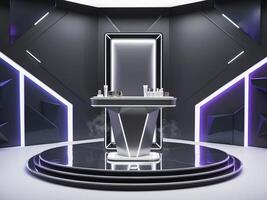 minimalist stage layout, complete with a futuristic photo