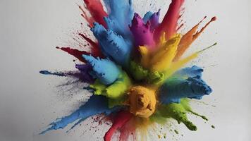 Colored splashes of paint on a white background. Close-up photo