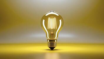 incandescent light bulb sits centered on a vibrant yellow background photo