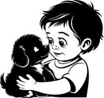 Adorable Child Embracing Puppy Illustration for Print and Design vector