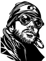Adventurous Steampunk Man in Goggles for Tattoos and Art Design vector