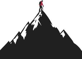 Adventurous Mountain Climber Reaching Summit Silhouette for Inspirational Design vector