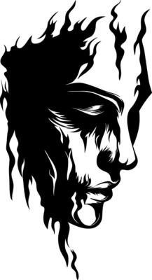 Abstract Face with Flames Art for Tattoos and Design