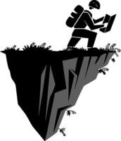 Adventurer Exploring Cliff Edge with Map Silhouette for Outdoor Adventure Themes vector