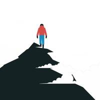 Adventurous Climber on Mountain Peak Overlooking Clouds Illustration vector