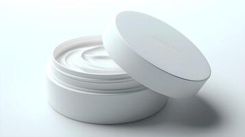 a white container with cream on a white surface photo