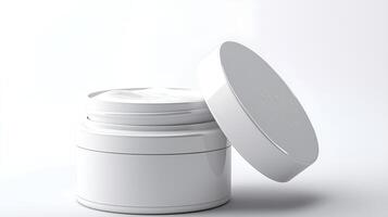 white container with cream inside on a white surface photo