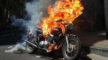 A motorcycle is on fire photo