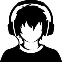 Silhouette Gamer Avatar Wearing Headphones for and Graphic Design vector