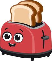 Cute Red Toaster with Smiling Face and Toast Illustration vector