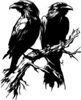 Intricate Raven Pair Illustration for Tattoos and Art Projects vector