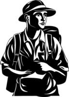 Adventurous Traveler Explorer Art in Monochrome Style for Design and Illustration vector