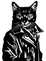 Stylish Cat in Trench Coat Illustration for Art and Design Projects vector