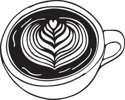 Coffee Cup with Heart Latte Art Design for Cafe Menus and Prints vector