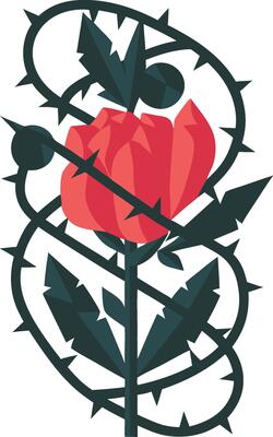 Elegant Red Rose Entwined with Thorny Vines Illustration for Art and Design