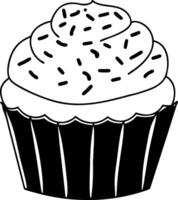 Black and White Cupcake Ideal for Coloring Book or Cafe Menu Design vector