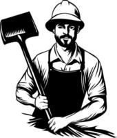 Man Holding Shovel in Apron and Hat Illustration for Retro Design vector
