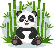 Happy Smiling Panda with Bamboo Background Illustration vector