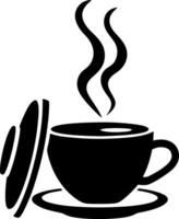 Steaming Coffee Cup with Saucer and Lid Silhouette for Cafe Branding vector