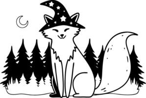 Whimsical Fox Wearing Wizard Hat in Enchanted Forest Art vector