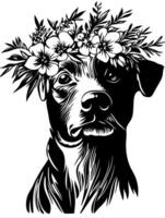 Floral Dog Portrait Art Ideal for Tattoos and Design Projects vector