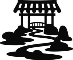 Japanese Garden Scene with Pagoda and Bridge for Illustrations and Decor vector