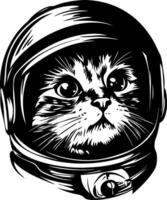 Cute Cat in Astronaut Helmet Illustration for Tattoos and Coloring Books vector