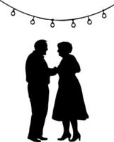 Romantic Couple Silhouette Under Festive String Lights Ideal for Invitations and Decorations vector