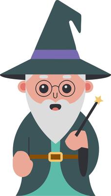 Cartoon Wizard with Hat and Wand Illustration for Children Books and Games