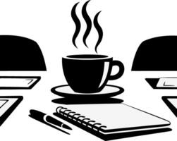 Office Desk with Coffee Cup Notepad and Pen for Business or Remote Work Setting vector