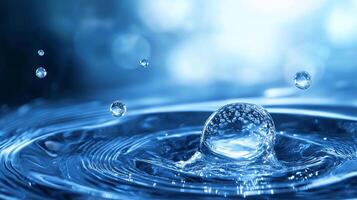 Close-up of a water droplet impacting a surface, creating concentric ripples. photo