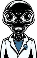 Alien Scientist Art in White Lab Coat with Smiling Face vector