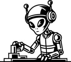 Alien Robot in Futuristic Control Room Art for Design Projects vector