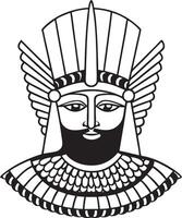 Ancient Persian Warrior Art Face with Winged Helmet Ideal for Tattoo Design vector