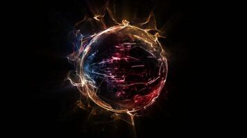 An abstract sphere, permeated with threads of golden energy, emits light, creating a unique atmosphere of space. video