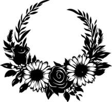Floral Wreath Silhouette Design for Tattoos and Crafts vector