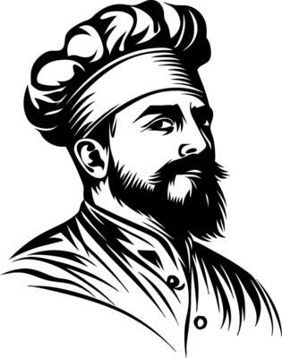 Chef Portrait Illustration Bearded Man in Hat for Culinary Design