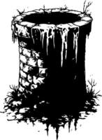 Rustic Stone Well with Moss and Vines in Gothic Style Illustration vector