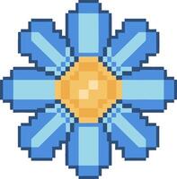 Pixel Art Blue Flower with Yellow Center Retro Style Graphic vector
