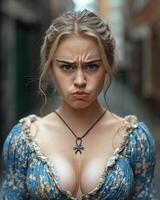 Woman with a displeased expression photo