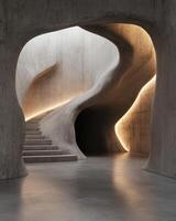 Abstract concrete architecture with a curving staircase and soft lighting photo