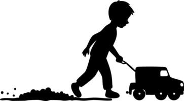 Silhouette of Child Playing with Toy Truck Illustration for Kids Art and Projects vector